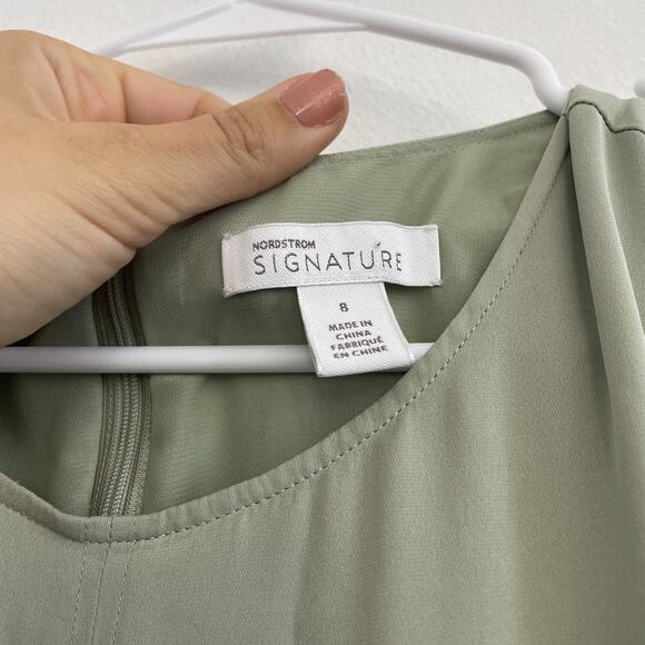 Nordstrom Signature Silk Dress Women 8 Mint Green Silk Maxi Slip Side Slit - Picture 3 of 9